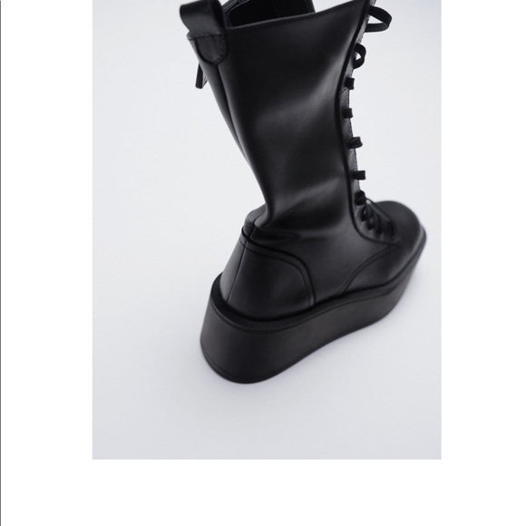 NWT Zara Flat Platform Leather Boots - Picture 5 of 16